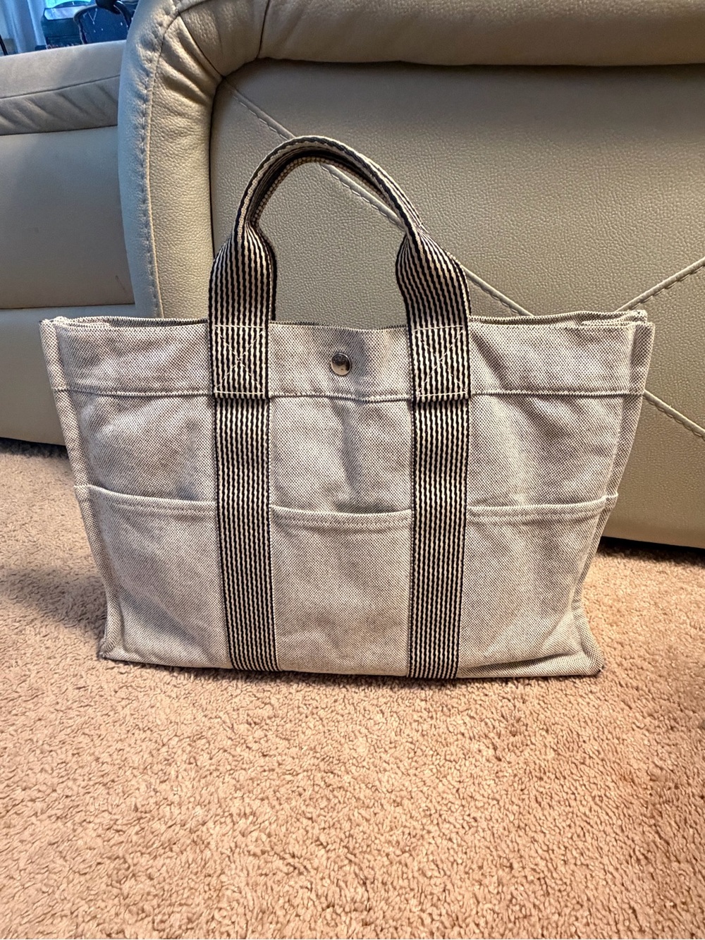Hermès Fourre Tout MM grey cotton canvas tote bag. 💼 🤩 with COA🤩 - Picture 2 of 15